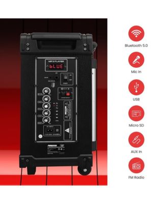 8" Portable Wireless BT Streaming PA Speaker System - Built-in Rechargeable Battery, Wireless Microphone, USB/Micro SD/FM, 350W