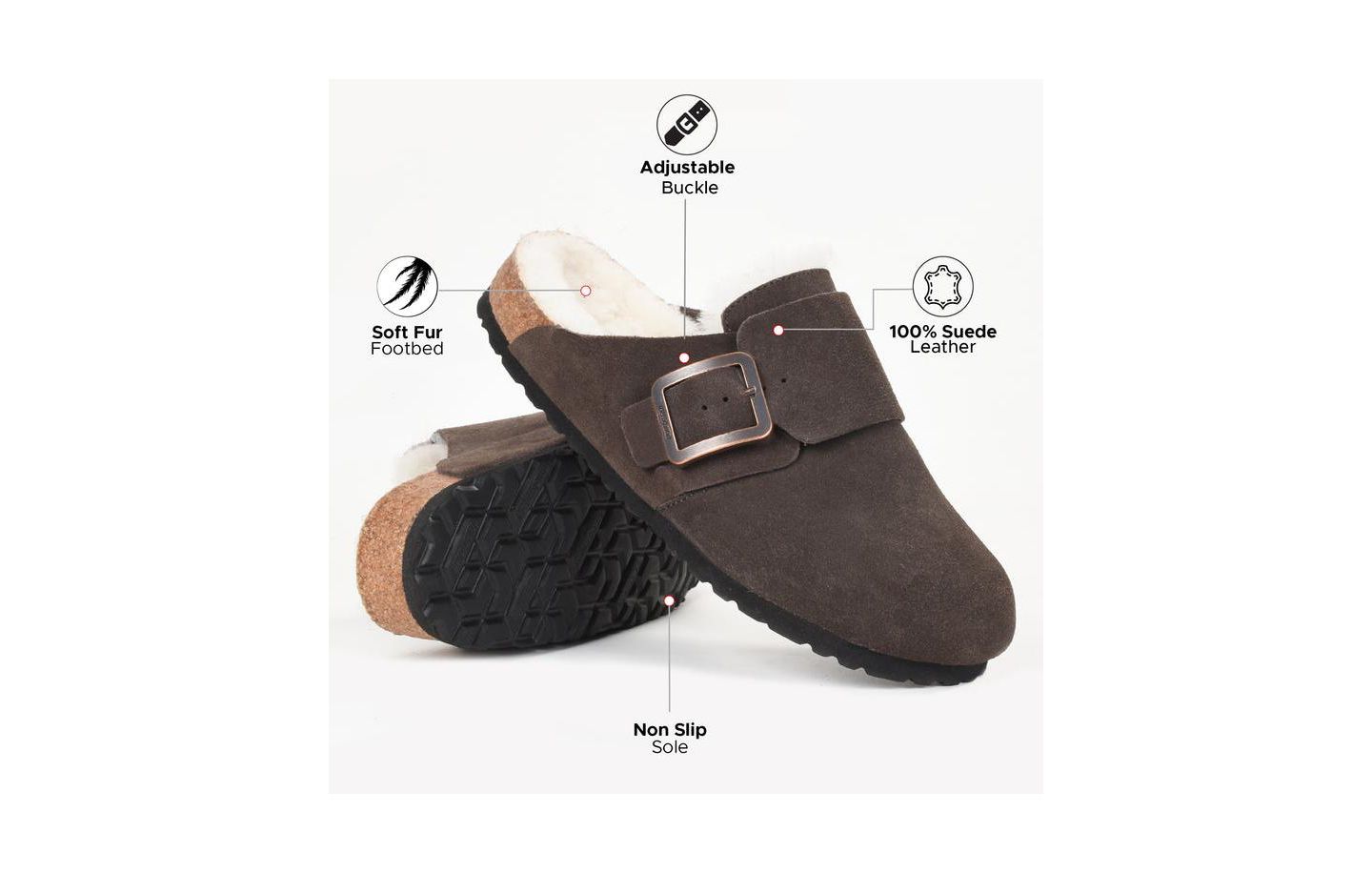 Женские сабо Aerothotic Atlas lambskin Genuine Leather Sherpa Lined Clogs for Women with Arch Support, цвет: Тёмный коричневый — фото 4