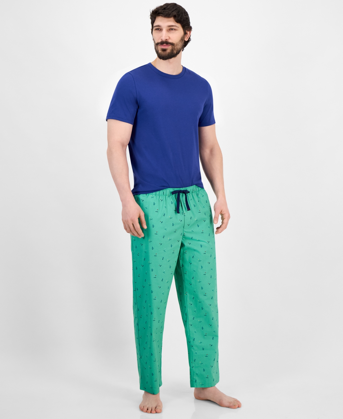 Men's Woven Golf-Graphic Pajama Pants, Exclusively at Macy's - Green/Yellow