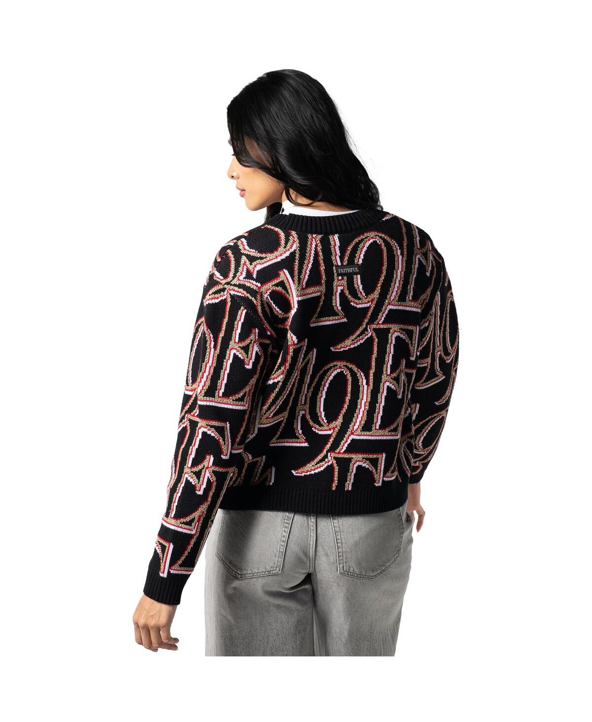 THE WILD COLLECTIVE WOMEN'S BLACK SAN FRANCISCO 49ERS CROPPED FULL-BUTTON CARDIGAN SWEATER 