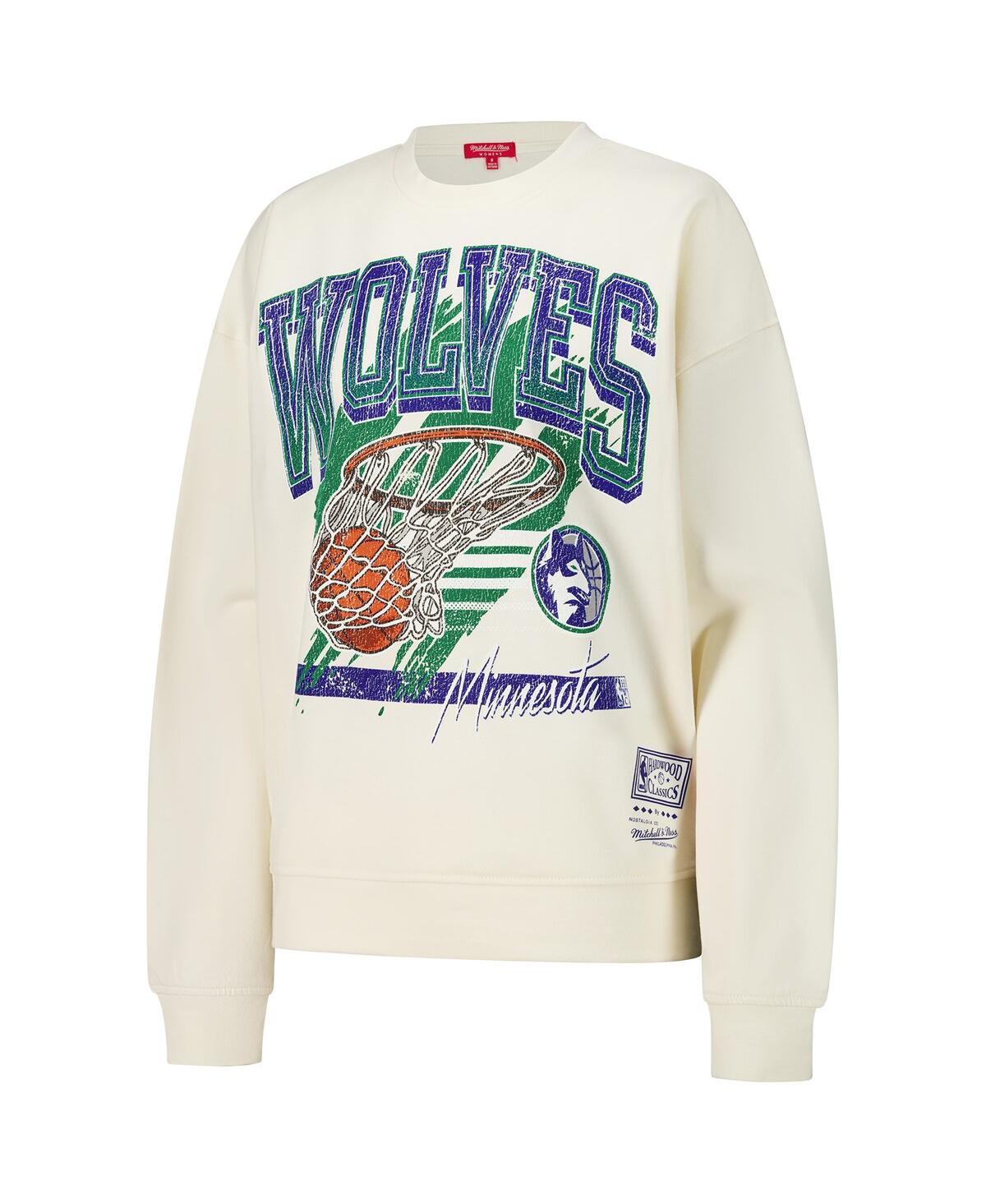 Mitchell & Ness Women's Cream Minnesota Timberwolves Brush Bucket Pullover Sweatshirt In Neutral