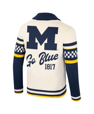 Women's Cream Michigan Wolverines Wild Collective Button-Up Jacquard Sweater