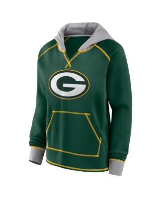 Women's Green Green Bay Packers Boom Fleece Pullover V-Neck Hoodie
