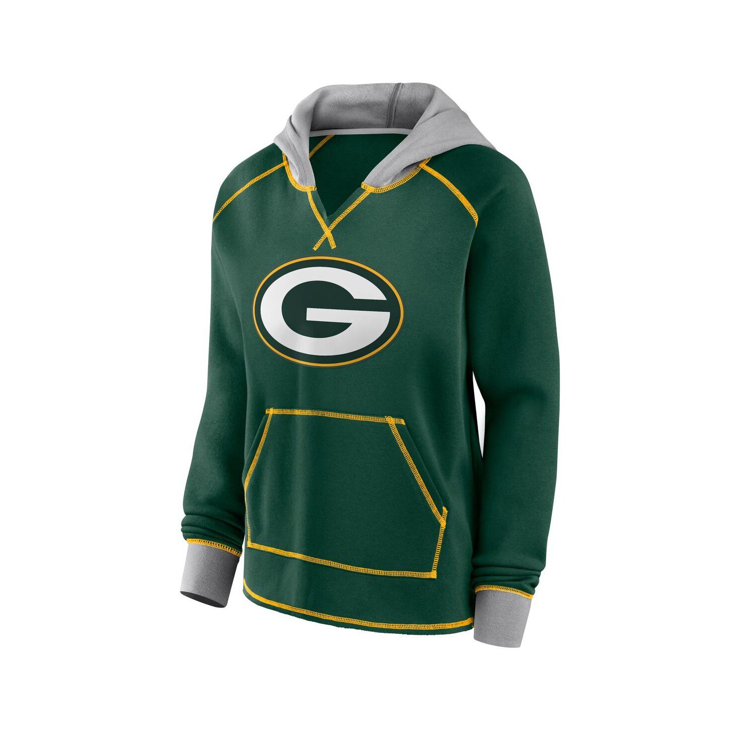 Women's Green Green Bay Packers Boom Fleece Pullover V-Neck Hoodie