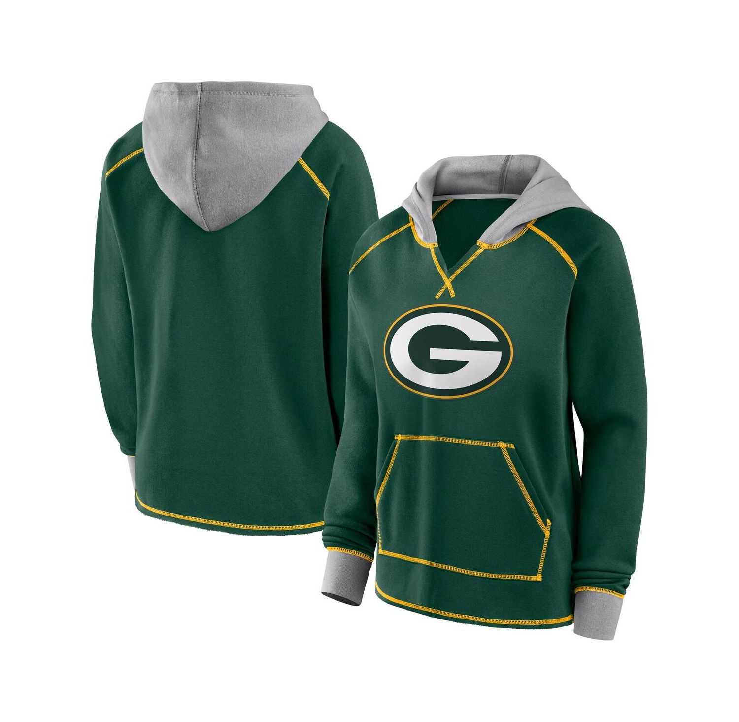 Women's Green Green Bay Packers Boom Fleece Pullover V-Neck Hoodie