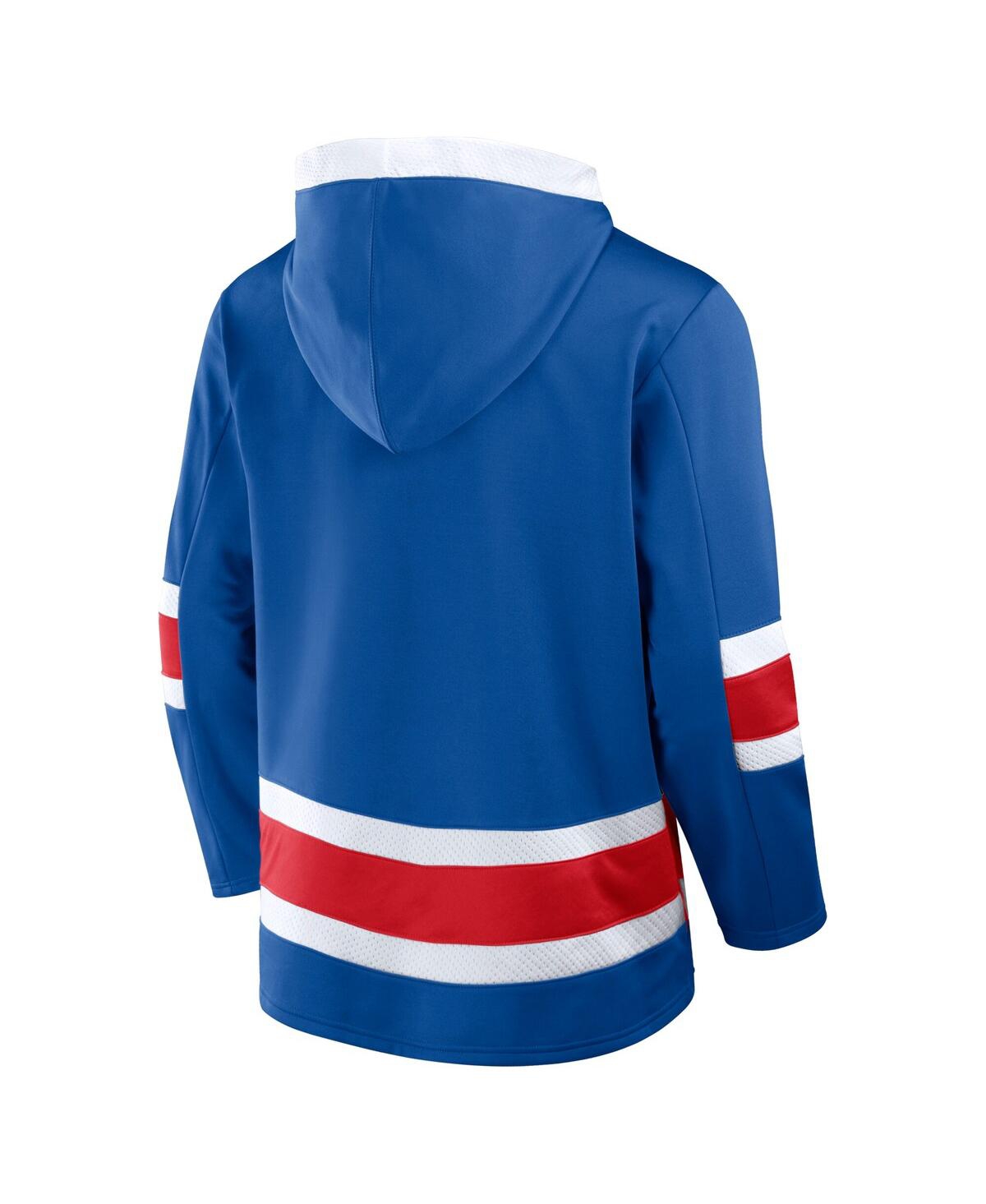 Fanatics Men's Blue/red New York Rangers Inside Line Fleece Pullover Hoodie In Blue,red