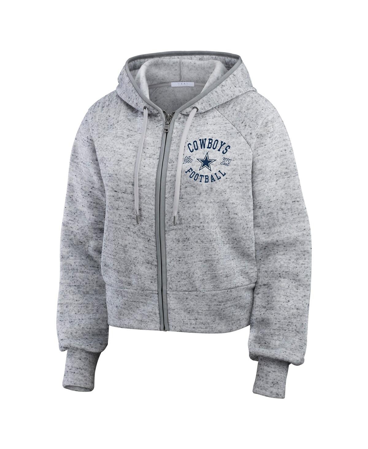 Wear By Erin Andrews Heather Gray Dallas Cowboys Speckled Fleece Cropped Full-zip Hoodie In Heather Gray