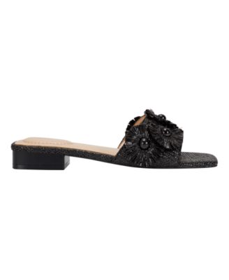 Women's Marcell Flower Raffia Flat Slide Sandals