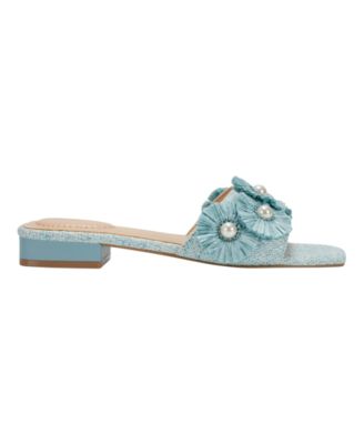Women's Marcell Flower Raffia Flat Slide Sandals