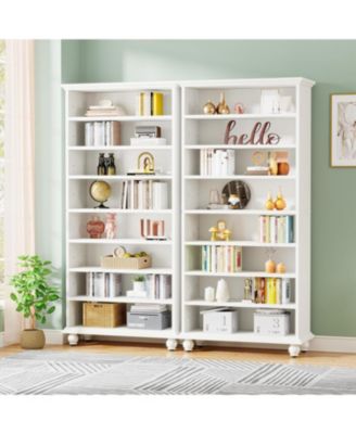 LED-Lit 9-Tier Freestanding Bookshelf Set with Solid Wood Legs – Tall Open Display Shelf Organizer for Home & Office.