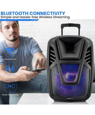 15" Portable Speaker – 80W Max, LED Lights, Wheels, Handles, Remote, Digital Amp, Rechargeable Battery – PA Loudspeaker System