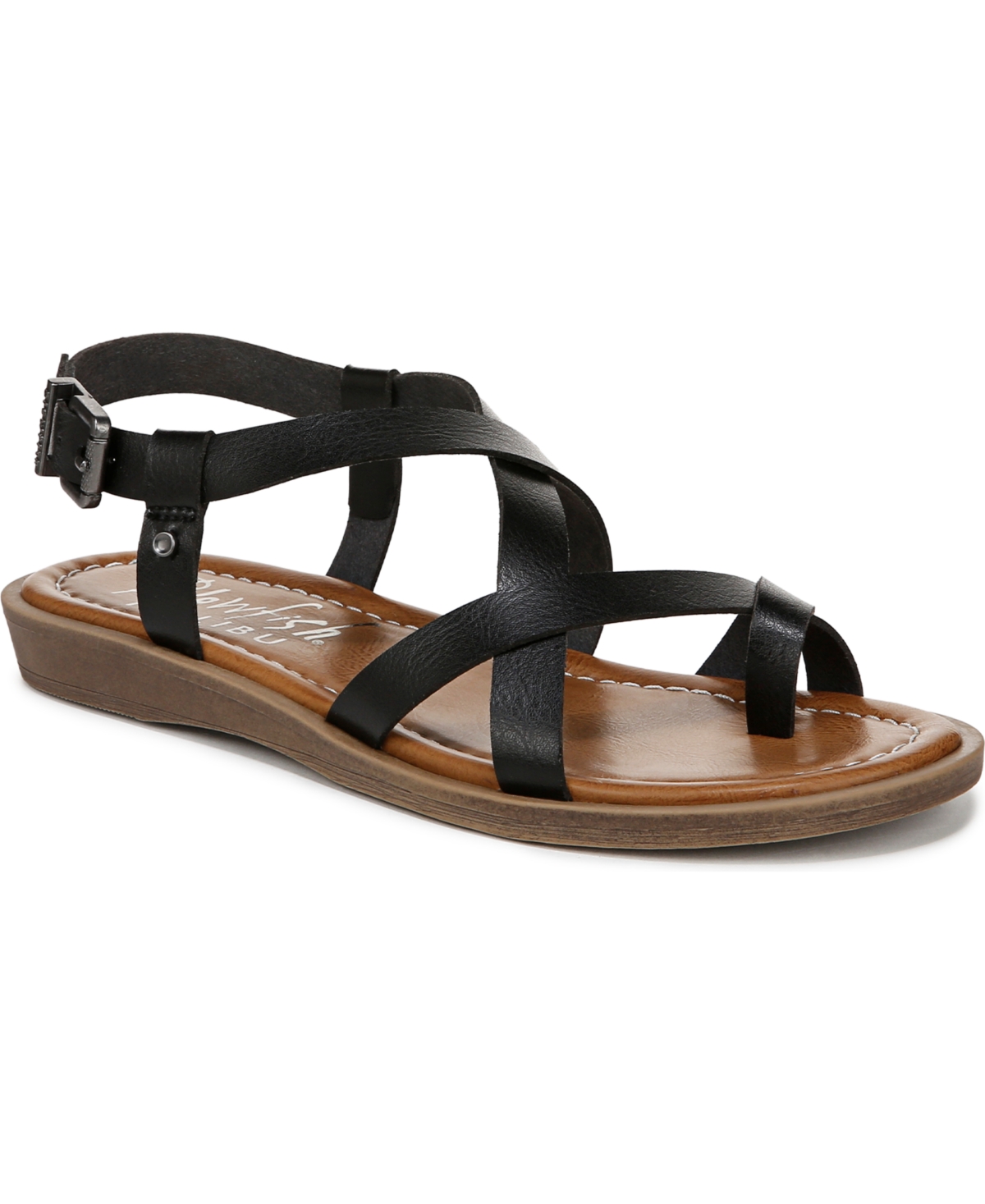 Shop Blowfish Malibu Women's Devon 3 Toe Loop Strappy Flat Sandals In Black Faux Leather