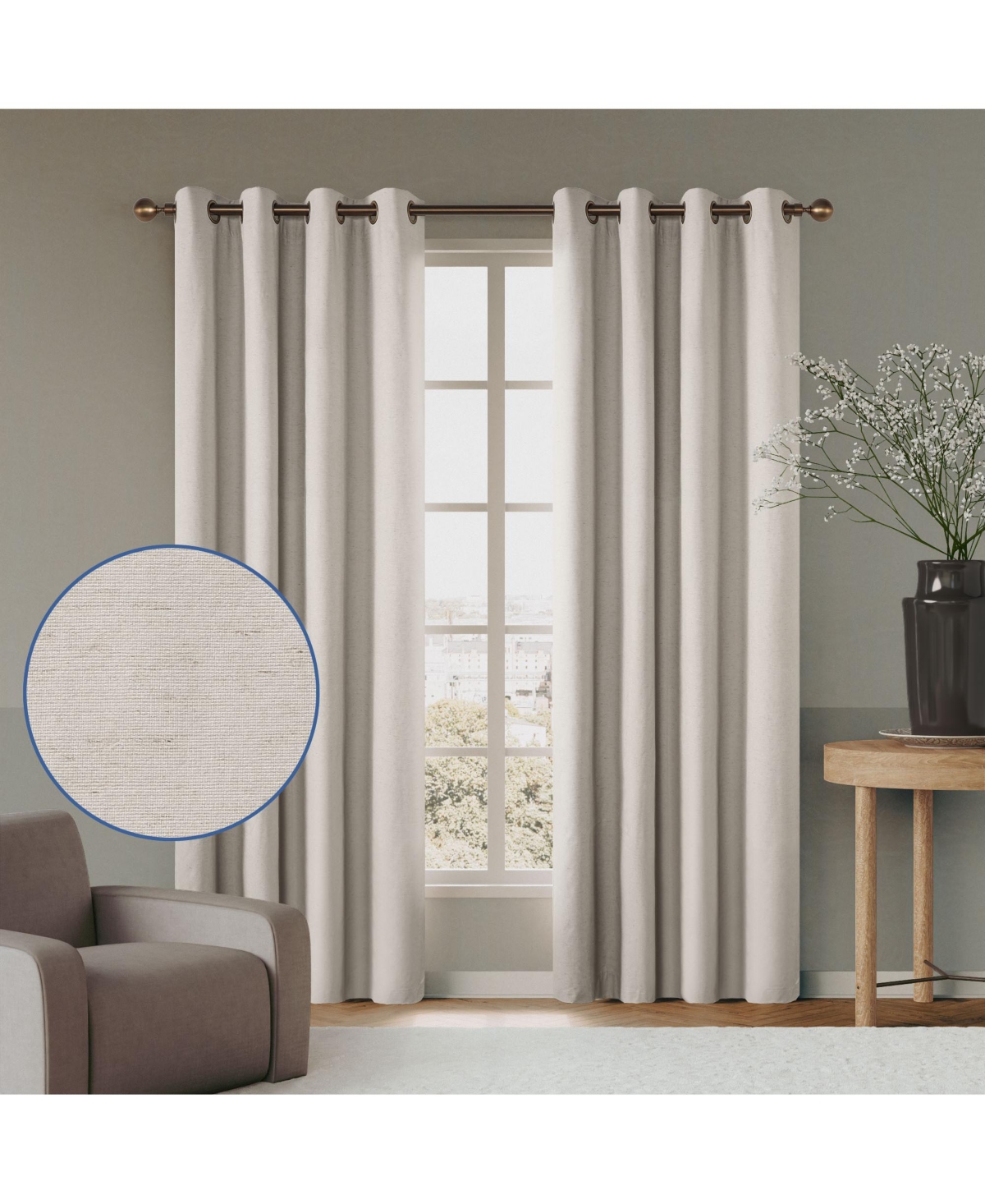 Linen Blend Total Blackout Grommet Curtains Pair, 52"X84" - Taupe