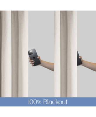 Linen Blend Total Blackout Grommet Curtains Pair, 52"X84"