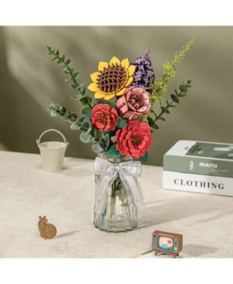 Flower Bouquet 3D Wooden Puzzle DIY Model Building Kits Toys, Multicolored, 10.2"5.1"17.3"