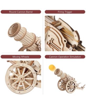 3D Wooden Puzzle 158 Pieces Diy Model Toys Medieval Wheeled Cannon Brain Teaser, Beige, 12.6"5.1"8.3"