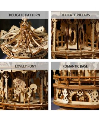 Music Box 3D Puzzles,Carousel Model Building Kits,Christmas Birthday Gift for Kids Girls Daughter Wife Girlfriend, Beige, 6.7"6.7"9.25"