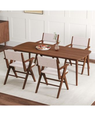 Wooden Dining Chair Set of 4 w/ Rubber Wood Frame Padded Seat & Back Armrests