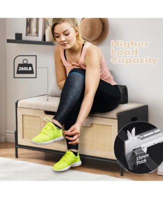 Rattan Storage Bench with 2 Safety Hinges, Storage Chest, Toy Box, Entryway Storage Bench Supports 260 lb, Toy Chest Organizer, Easy Assembly