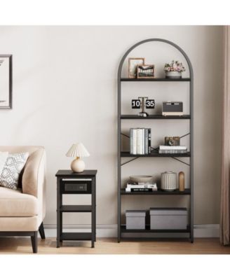 Bookshelf 5 Tier Bookcase Arched Display Racks Tall Standing Bookshelves Metal Frame Open Storage Rack Shelf Large Black Book Shelf for Bedroom, Living Room, Home Office