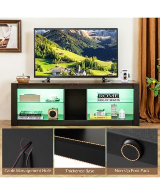 TV Stand w/ LED Light for TVs up to 65 inch w/ Adjustable Tempered Glass Shelves