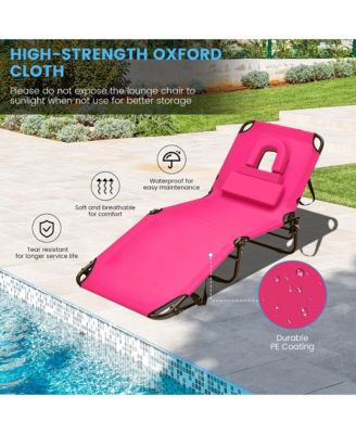 5-Position Lounge Chair Adjustable Beach Chaise w/ Face Cavity & Pillows