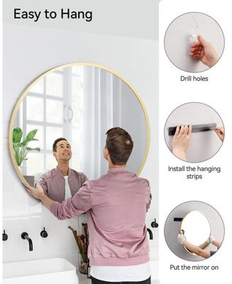 Round Mirror, 18 Inch Circle Mirror, Hd Eco-Friendly Gold Circle Mirror Metal Frame, Round Vanity Wall Mounted Mirrors for Entryway, Hallway, Living Room