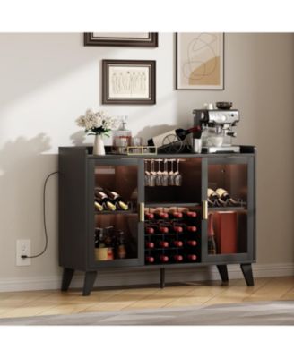 Wine Bar Cabinet with LED Light, Coffee Bar Cabinet with Power Outlet,Kitchen Buffet Sideboard with Storage,Buffet Sideboard with Acrylic Doors and Drawer