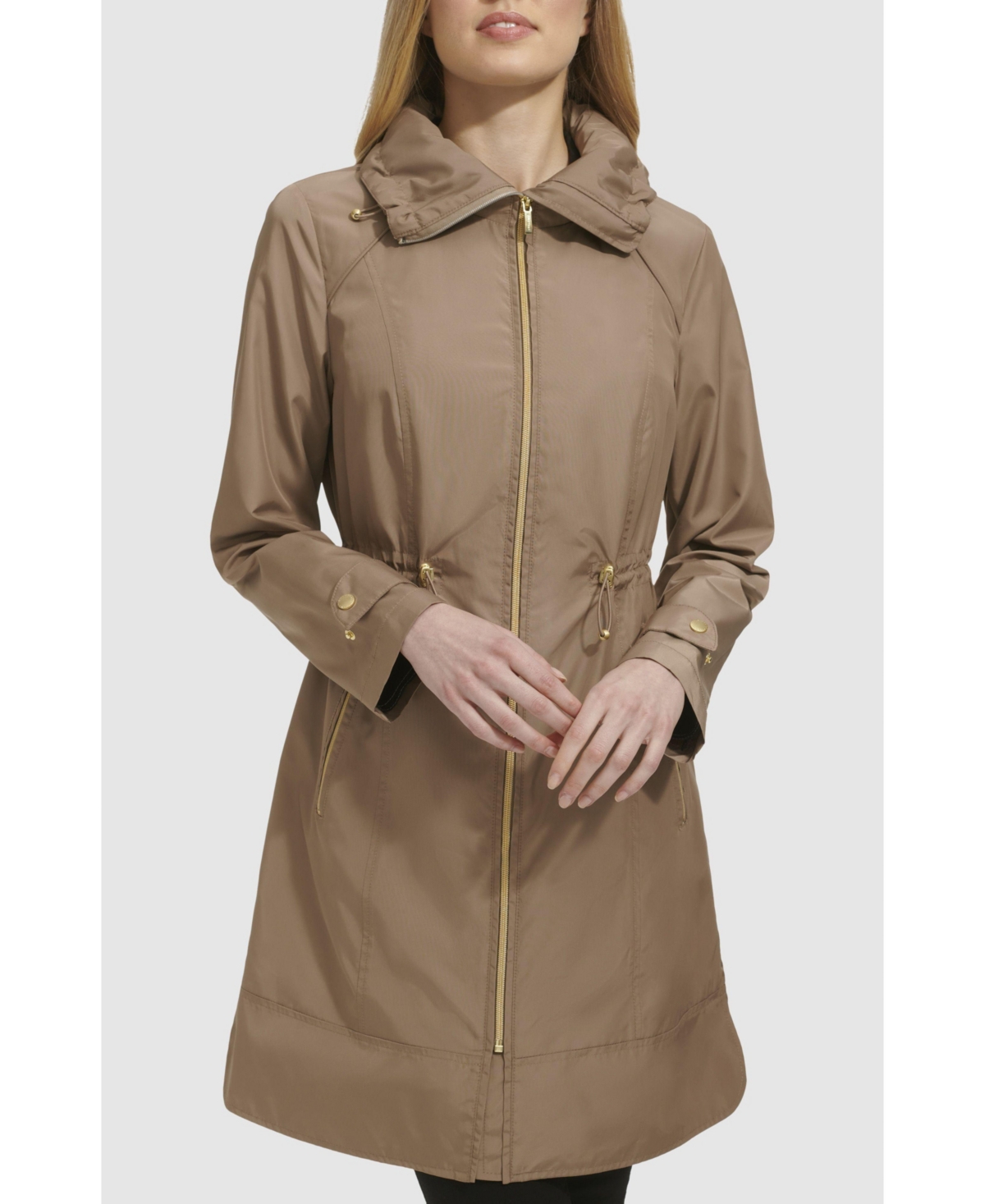 Women's 36&#x201D; Travel Packable Rain Jacket with Gold Trim - Coastal blue