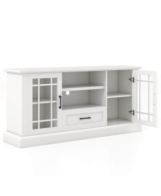 1 PC Wood Farmhouse TV Stand for TVs up to 70'' Media Center w/Glass Doors Cubbies & Drawer