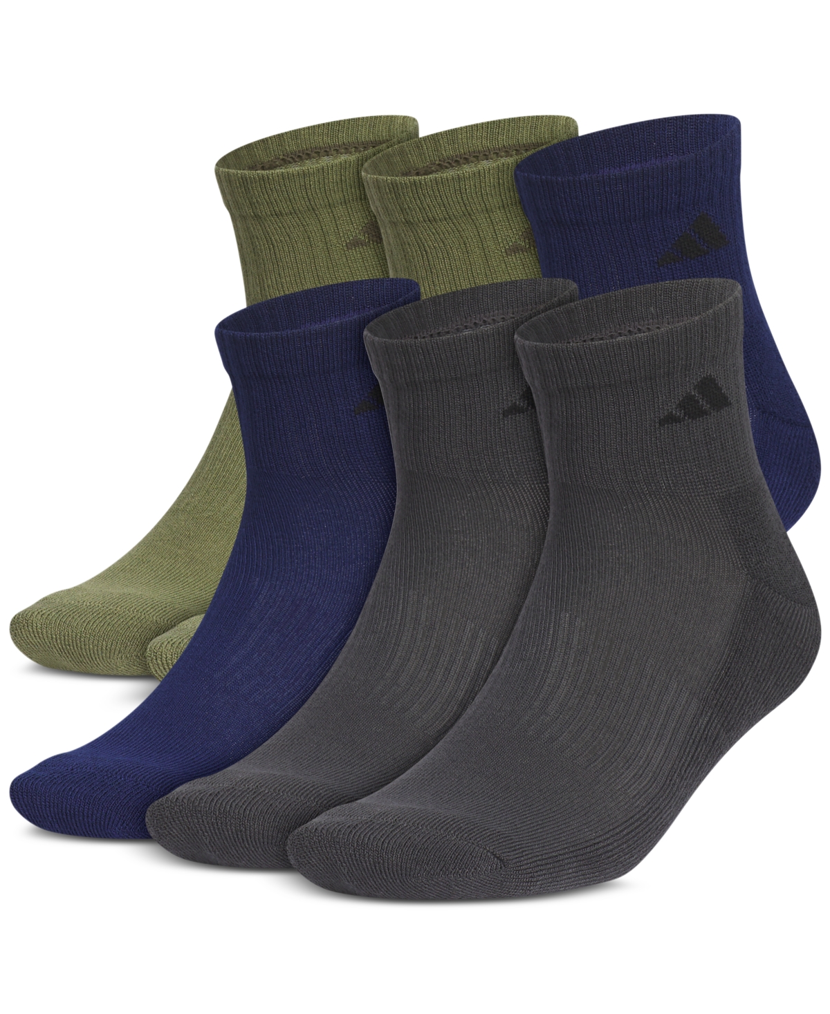 Men's 6pk. Athletic Cushioned Quarter Socks - Olive Strata Green/dark Blue/carbon Grey