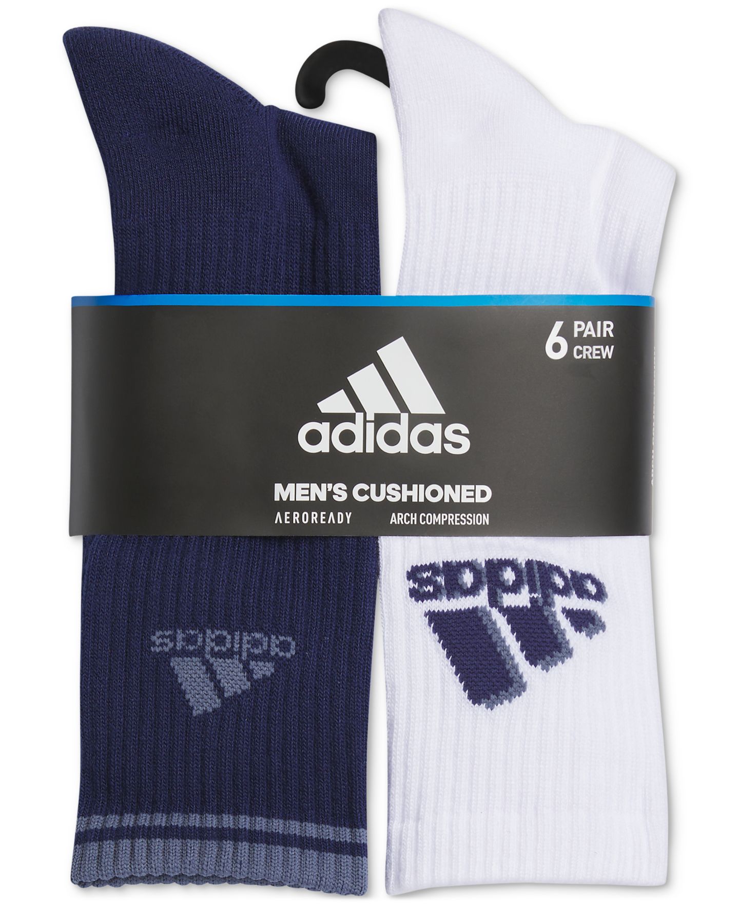 Мужские спортивные носки adidas с амортизацией, набор из 6 пар, цвет: Тёмный синий / Белый — фото 3