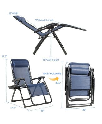Folding Zero Gravity Lounge Chair Recliner w/ Cup Holder Tray Pillow