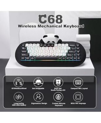 C68 Panda Wireless Mechanical Gaming Keyboard,68 Keys Cute Keyboard with PBT Keycaps, RGB Backlit, Hot Swappable Creamy Keyboard with BT5.0/2.4G/Wired for Win/Mac