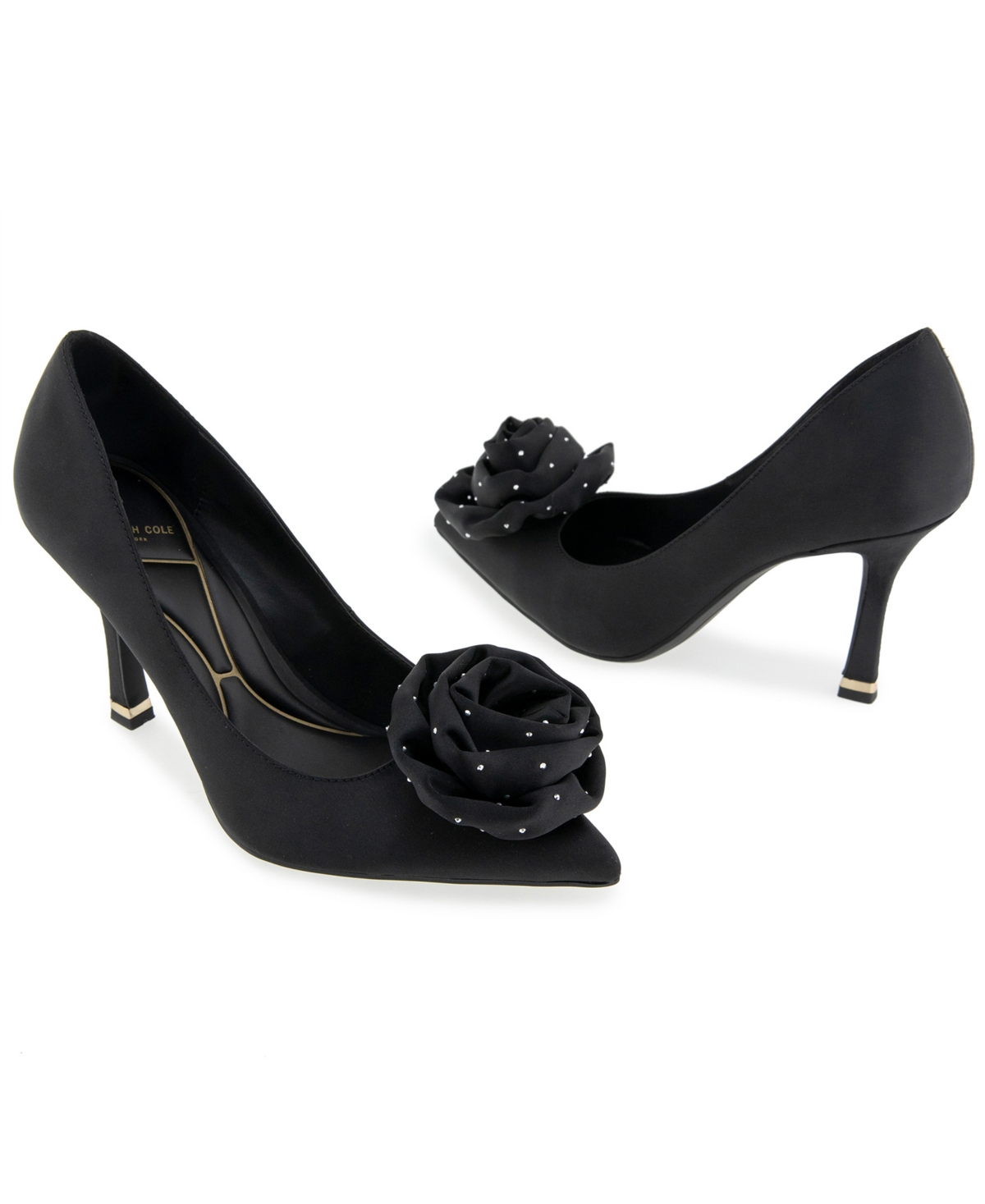 Kenneth Cole New York Romi Rosette Slip-on Pumps In Black Satin