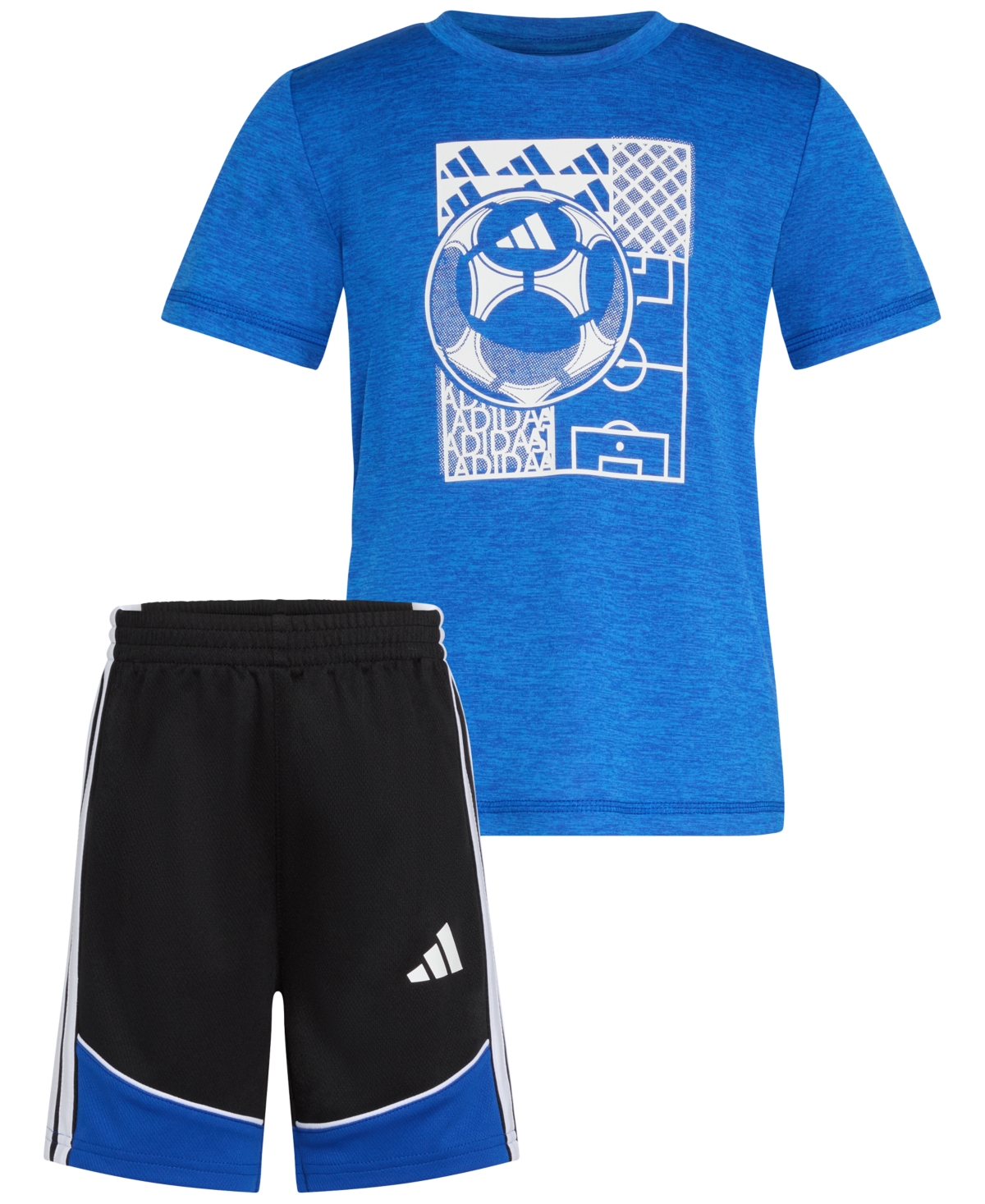 Adidas Originals Toddler & Little Boys Short-sleeve Melange T-shirt & Colorblocked 3-stripe Shorts, 2 Piece Set In Blue