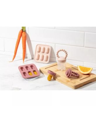 Toddler Silicone Fruit Feeders with Freezer Tray for Batch Prep, Set of 2 – Safe & Convenient, Includes Extra Pouches & Travel Lids, Dishwasher Safe