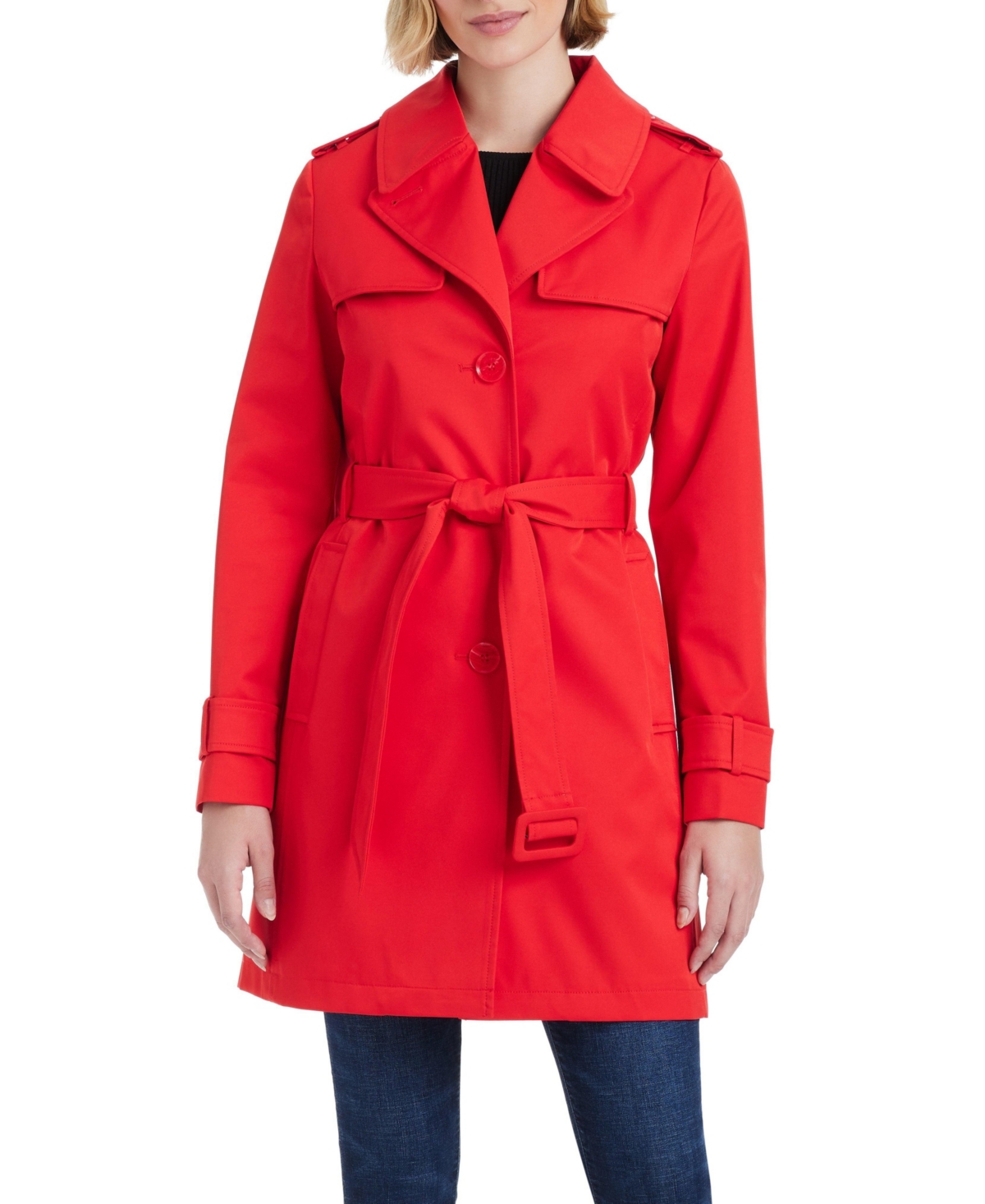 Kate Spade Women S Short Single-breasted Pleated Back Trench Coat In Classic Red