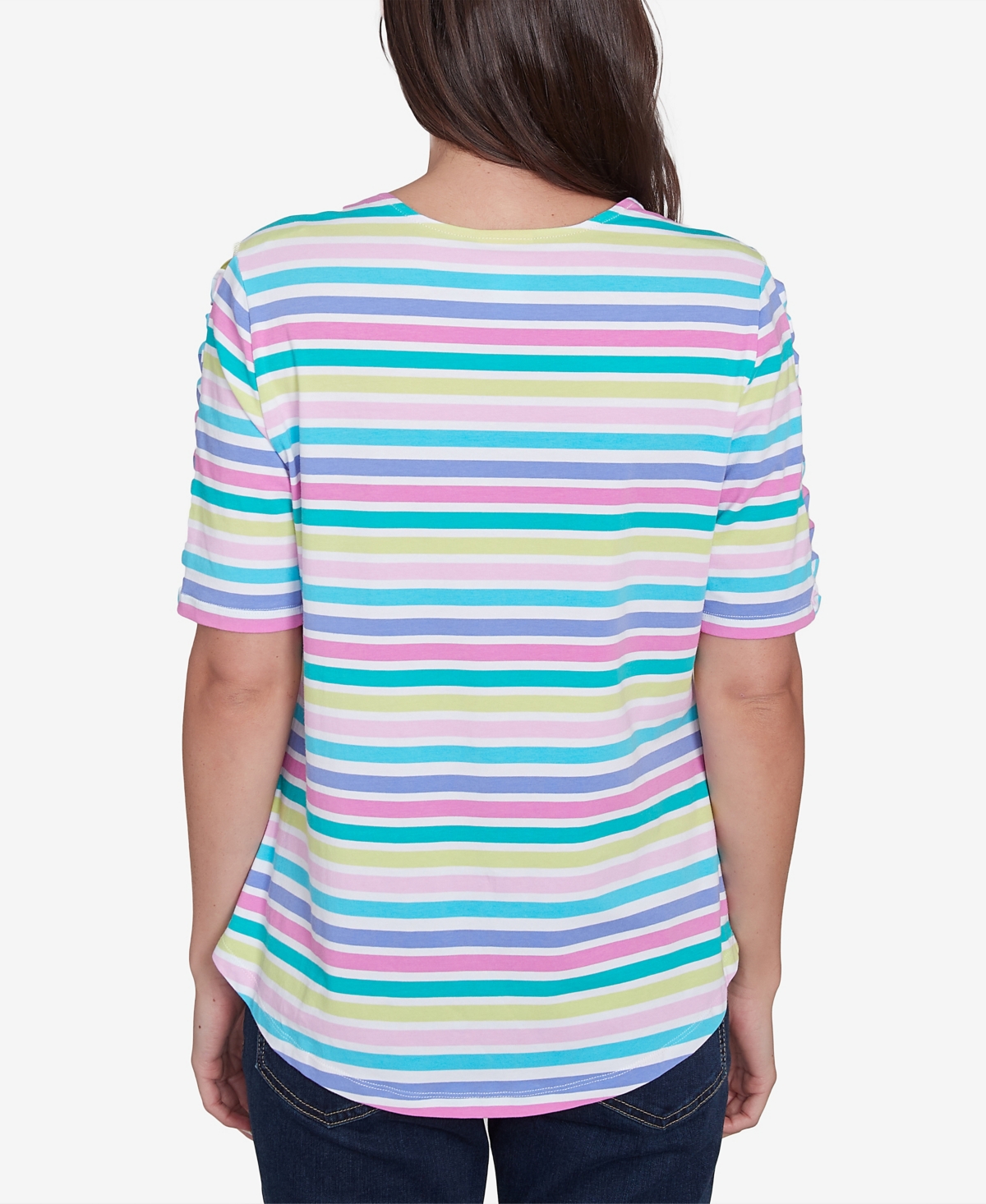 RUBY RD. PETITE OASIS STRIPE LADDER SLEEVE T-SHIRT 