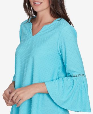 Petite Swiss Dot Solid Flounce Sleeve Top