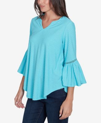Petite Swiss Dot Solid Flounce Sleeve Top