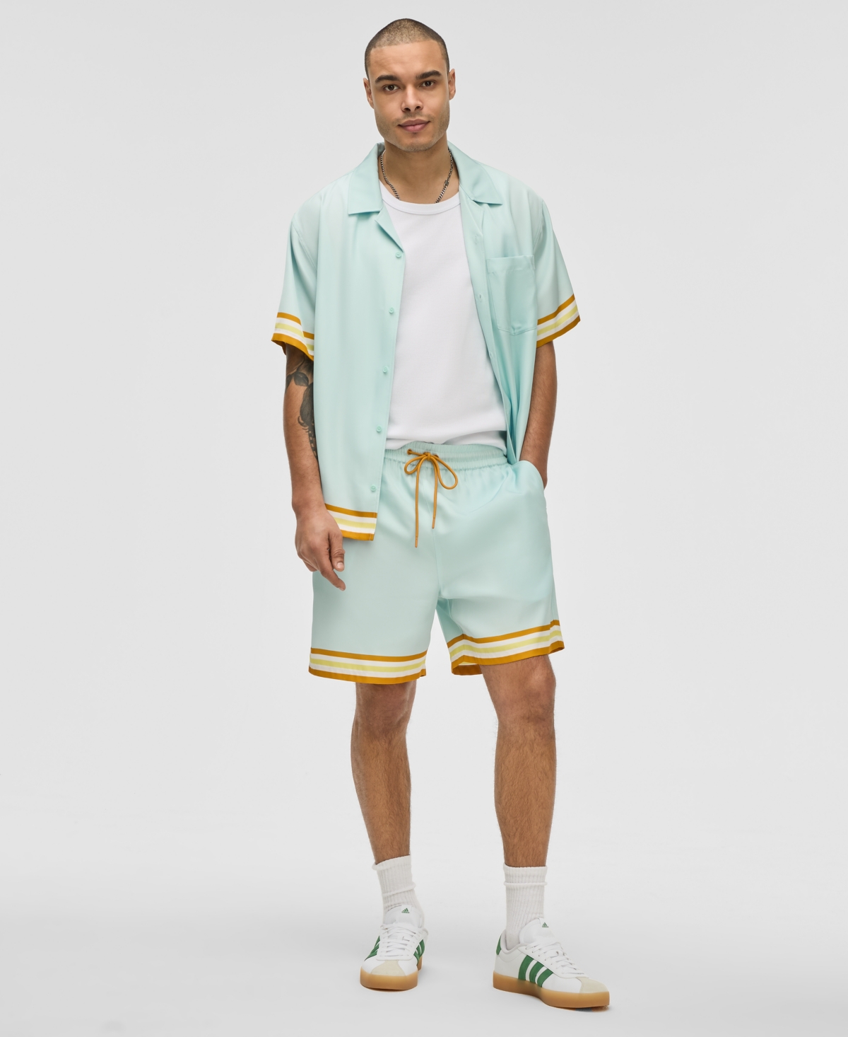 Men's Twill Striped-Trim Pull-On Shorts, Exclusively at Macy's - Delicate B