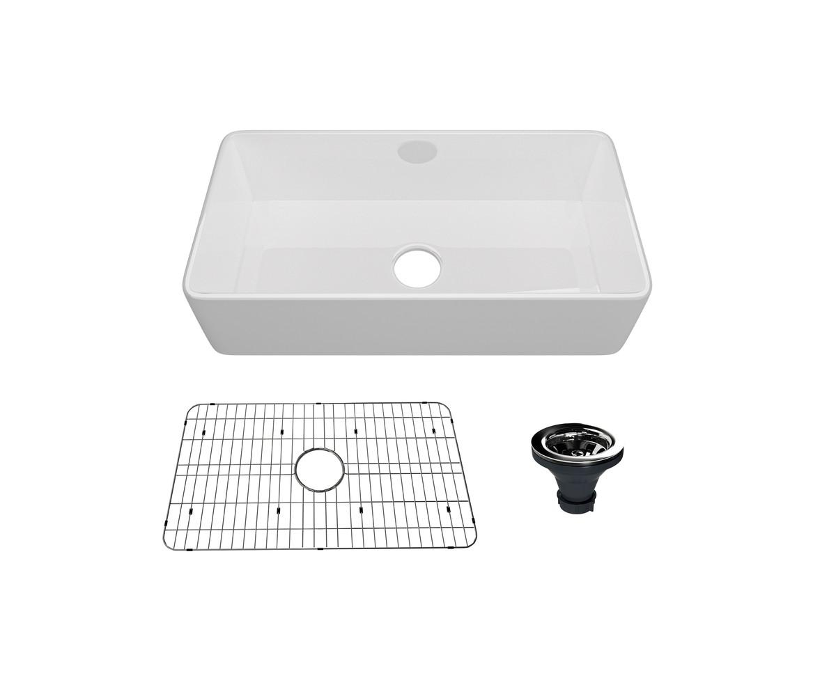 36" L x 18" W Single Bowl Fireclay Farmhouse Kitchen Sink with Accessories - Black