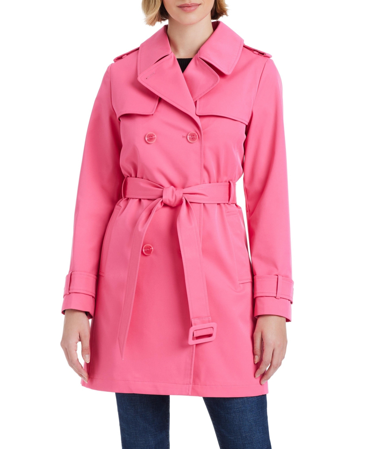Women s Short Double-Breasted Trench Coat - Black