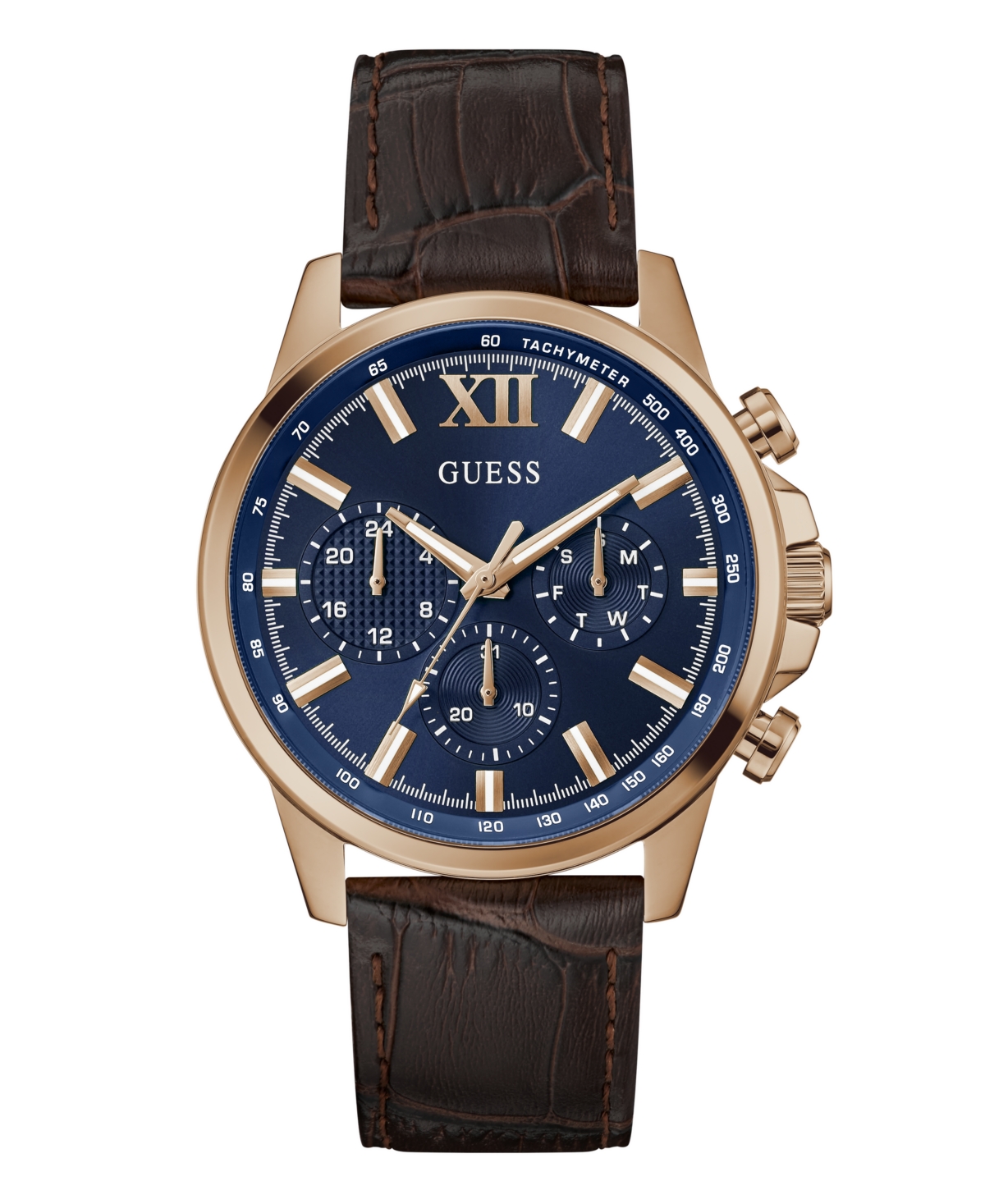 Men's Multi-Function Brown Genuine Leather Watch, 44mm - Brown