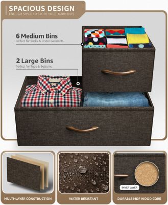 8 Drawers Wide Dresser - Organizer Unit with Steel Frame Wood Top and handle, Fabric Bins - Amazing for household decluttering