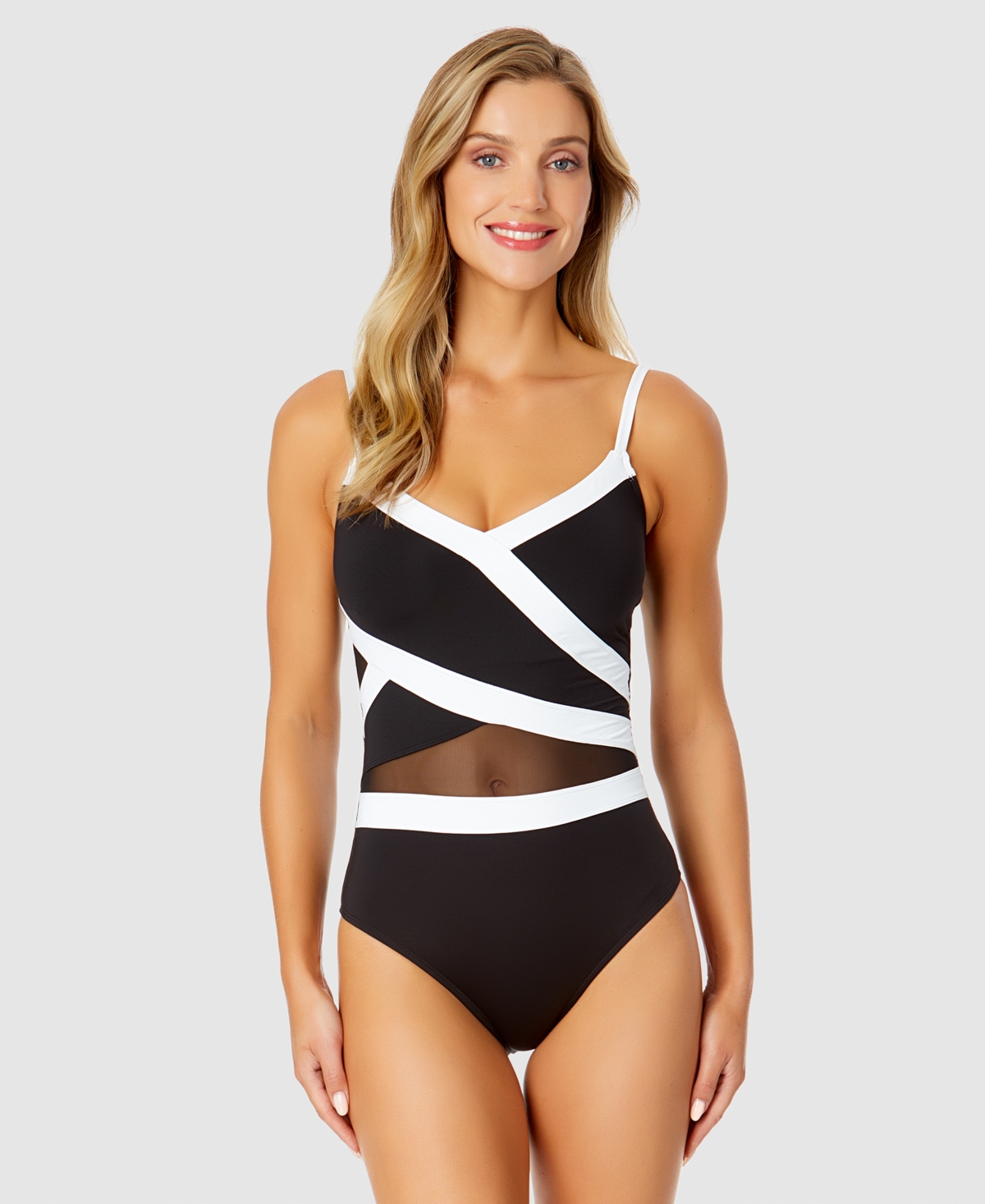 Women's Mesh-Inset One-Piece Swimsuit - Black