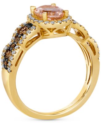 Peach Morganite (3/4 ct. t.w.), Nude Diamond (3/8 ct. t.w.) & Chocolate Diamond (1/3 ct. t.w.) Oval Ring in 14k Honey Gold