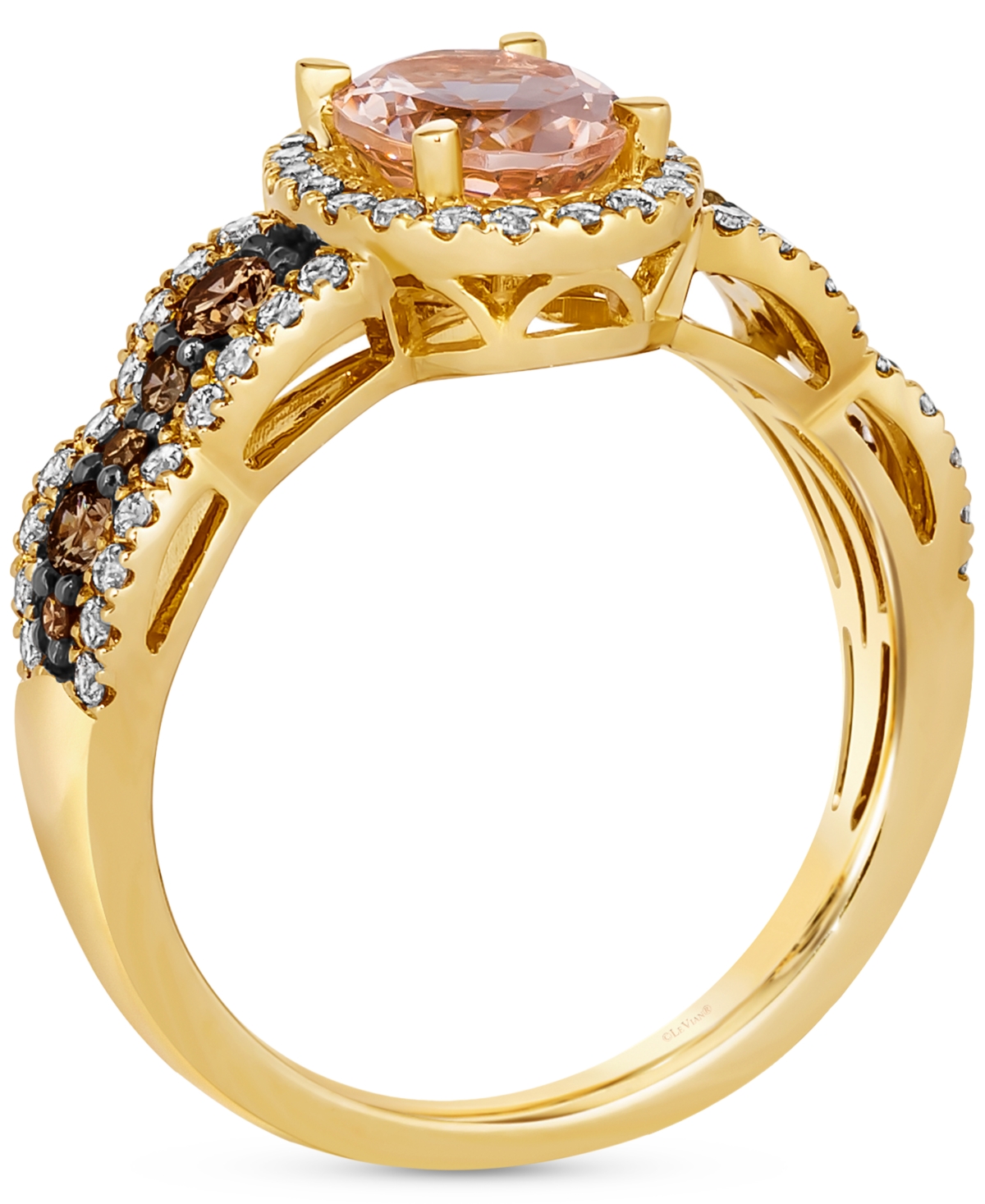Le Vian Peach Morganite (3/4 Ct. T.w.), Nude Diamond (3/8 Ct. T.w.) & Chocolate Diamond (1/3 Ct. T.w.) Oval In Yellow Gold