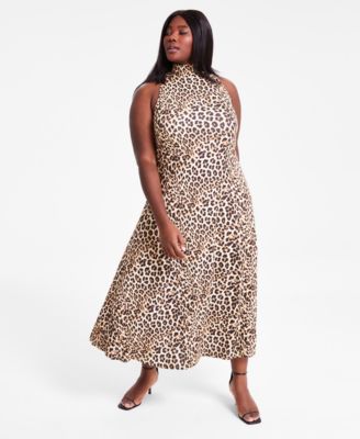 Bar III - Trendy Plus Size Cheetah-Print Mock Neck Sleeveless Dress